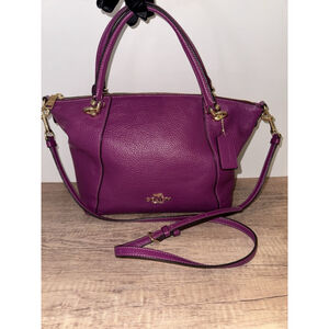 Coach F32229 Kasey Satchel Pebble Leather Bag Magenta Purple Gold Hardware